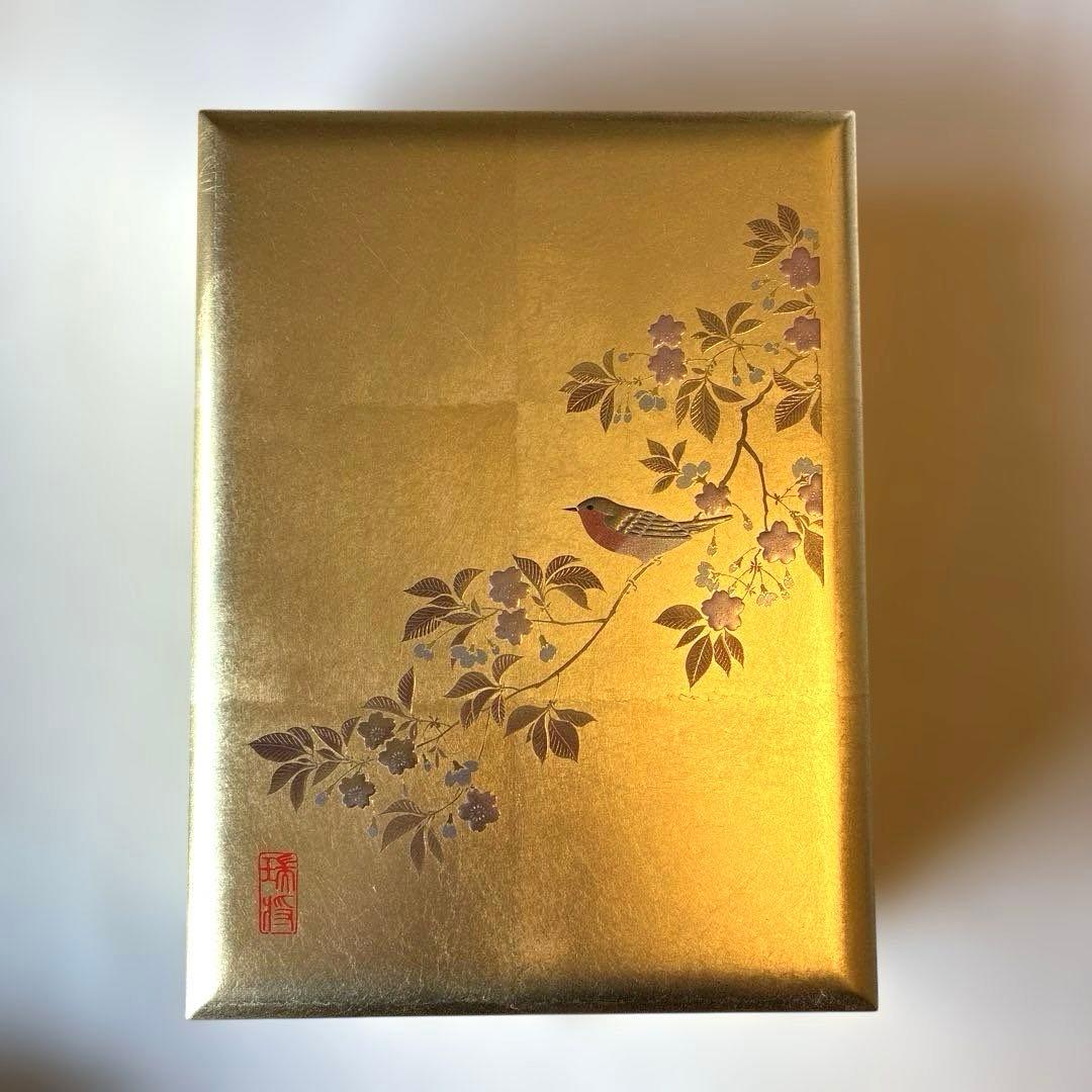 箔一　金沢金箔　手許箱　花見鳥　工芸品