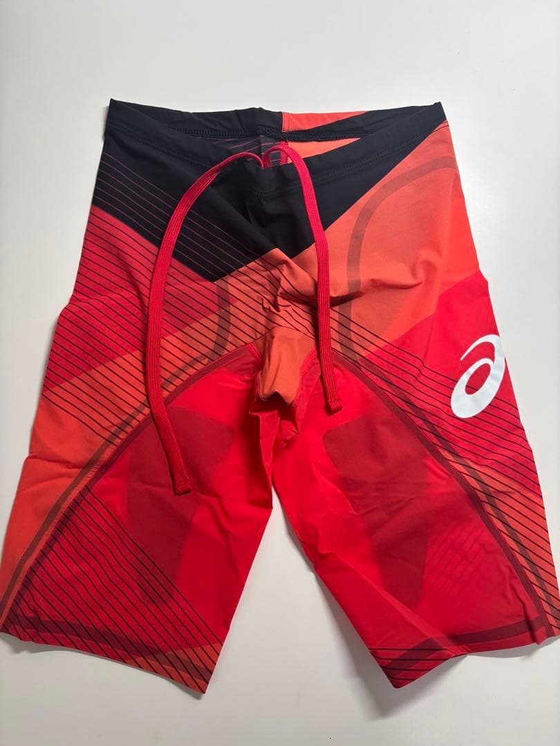 asics 競泳水着 レッド/ブラック ストライプ