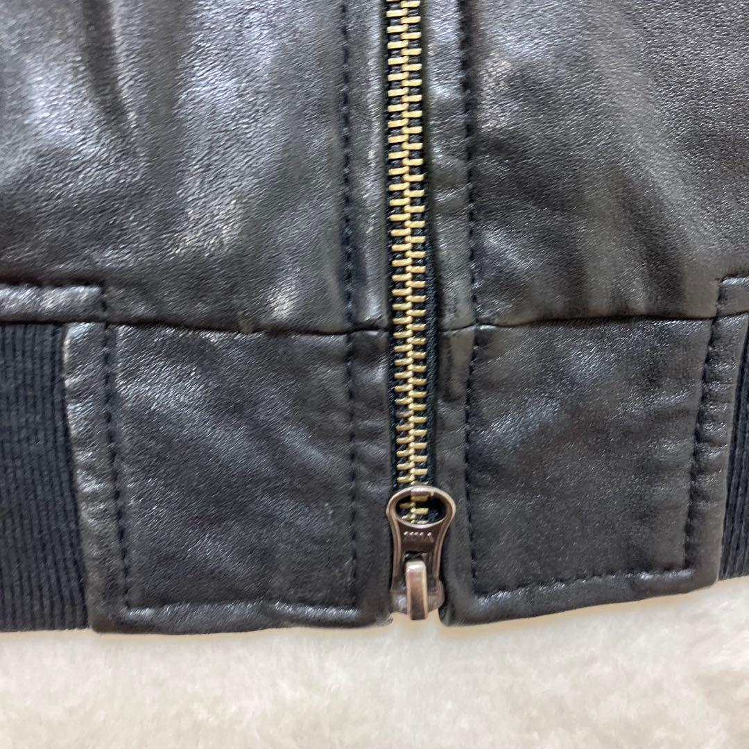 美品 アルマーニジーンズ ニット切替 羊革 ラム レザージャケット ライダース