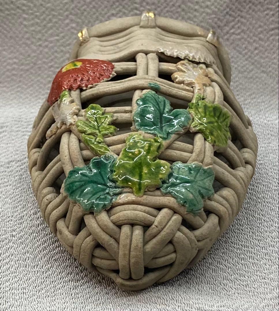 B246s 萬古焼　菊透し掛花入　骨董品