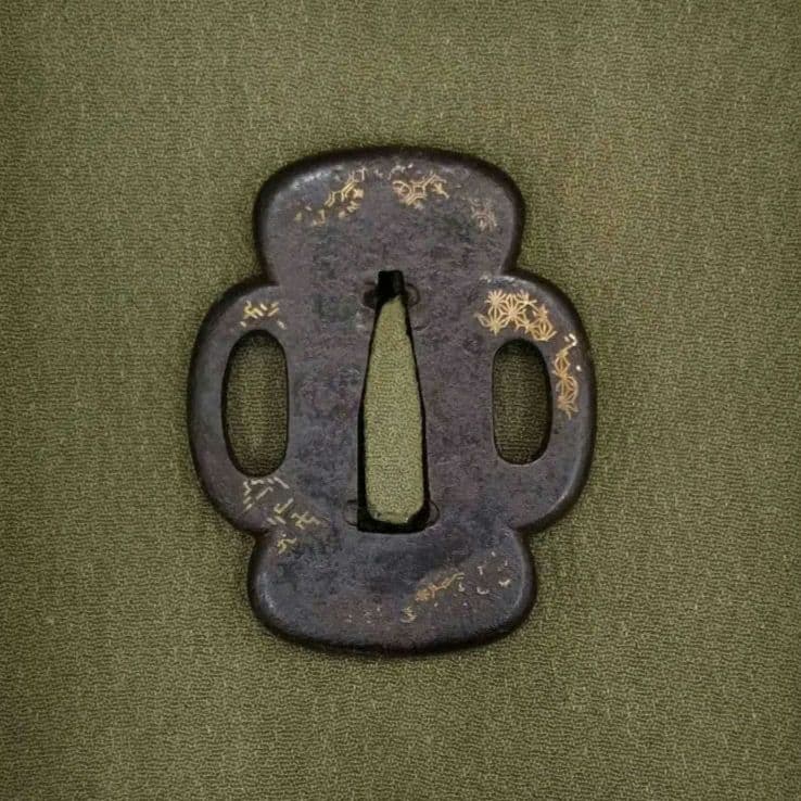 短刀鍔　分銅形　鍔　鐔　象嵌　木瓜　刀装具　時代　日本刀　居合　 アンティーク