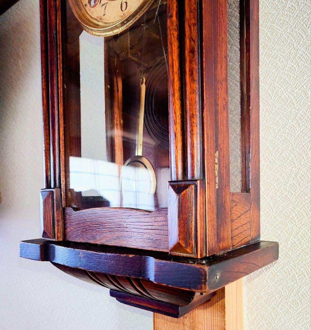 〈完動品〉明治時計社　スリゲル型ゼンマイ式振り子掛け時計　アンティーク古時計