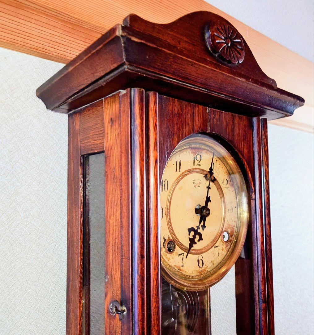 〈完動品〉明治時計社　スリゲル型ゼンマイ式振り子掛け時計　アンティーク古時計
