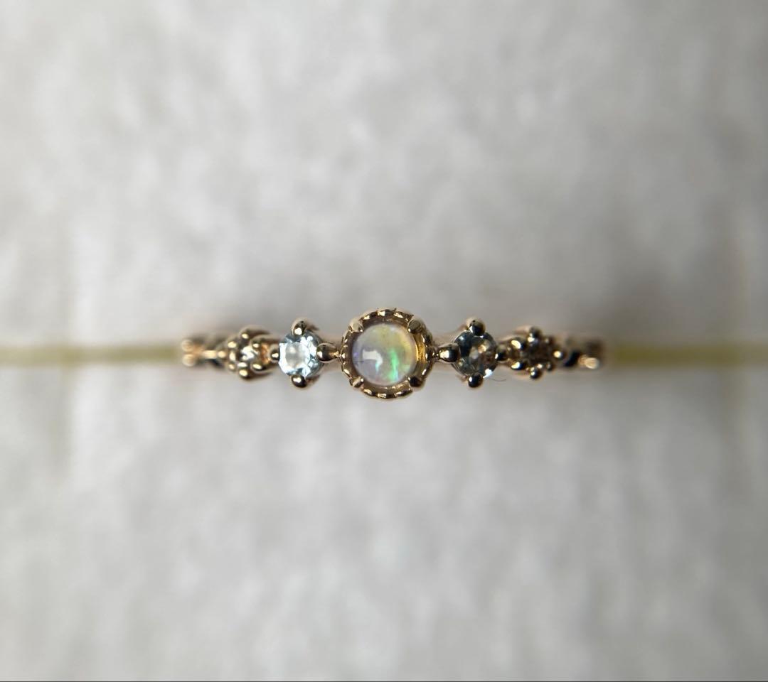 ノジェス　2Pダイヤモンド　オパール　ジルコニア　ゴールド　ベビーリング　k10