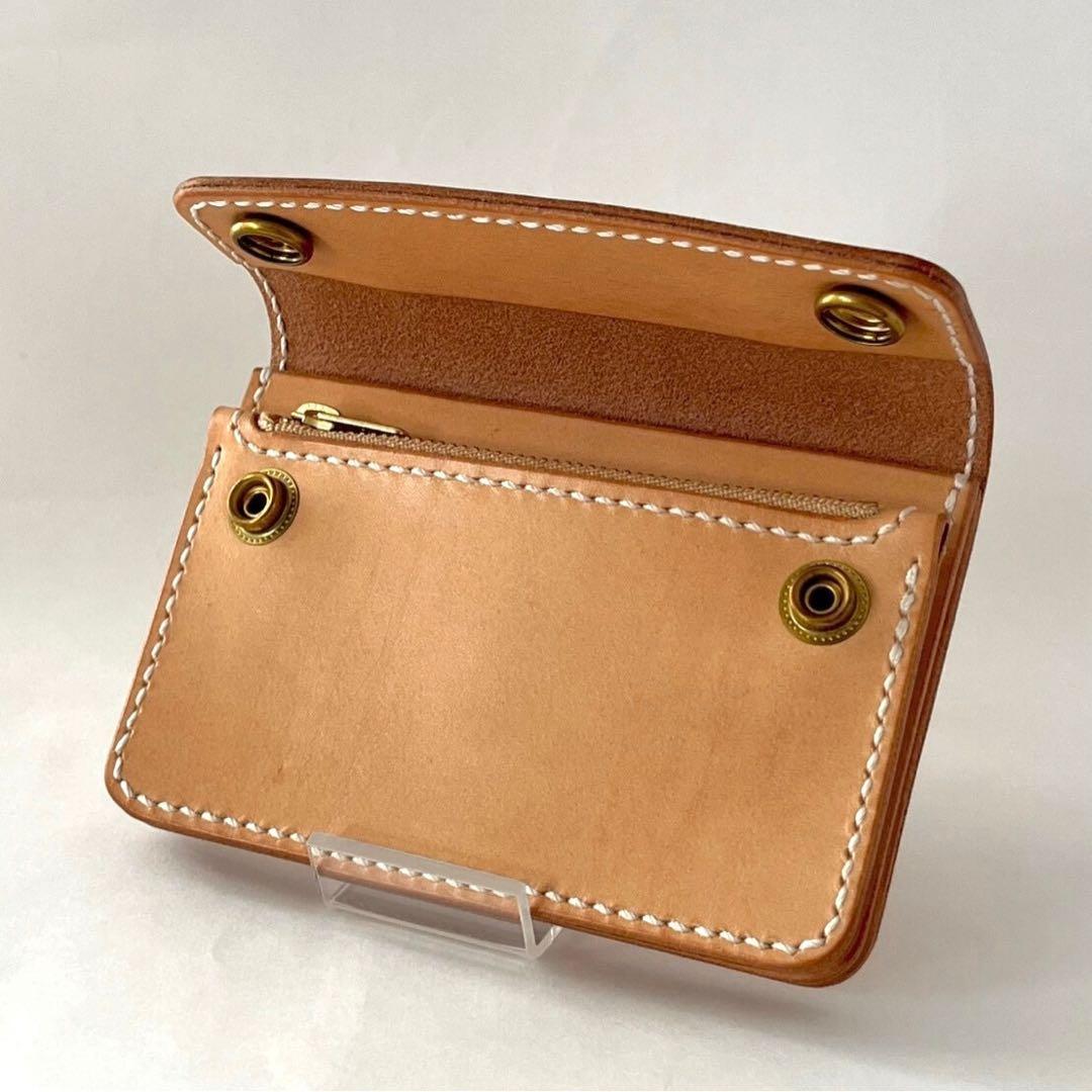 ショートトラッカーウォレット｜三層タイプ｜本革（牛革）ヌメ革 ×手縫い×真鍮金具