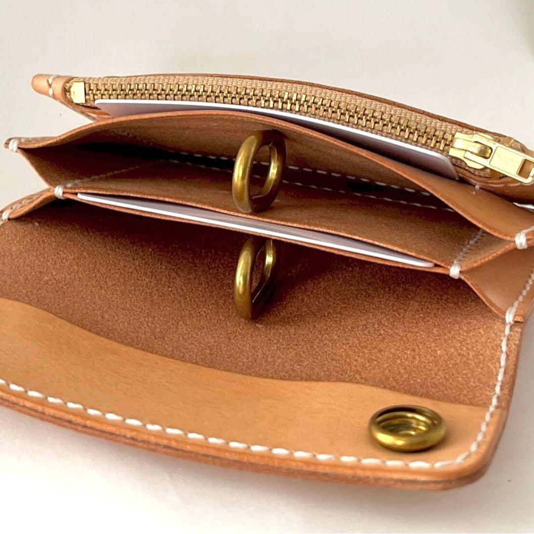 ショートトラッカーウォレット｜三層タイプ｜本革（牛革）ヌメ革 ×手縫い×真鍮金具