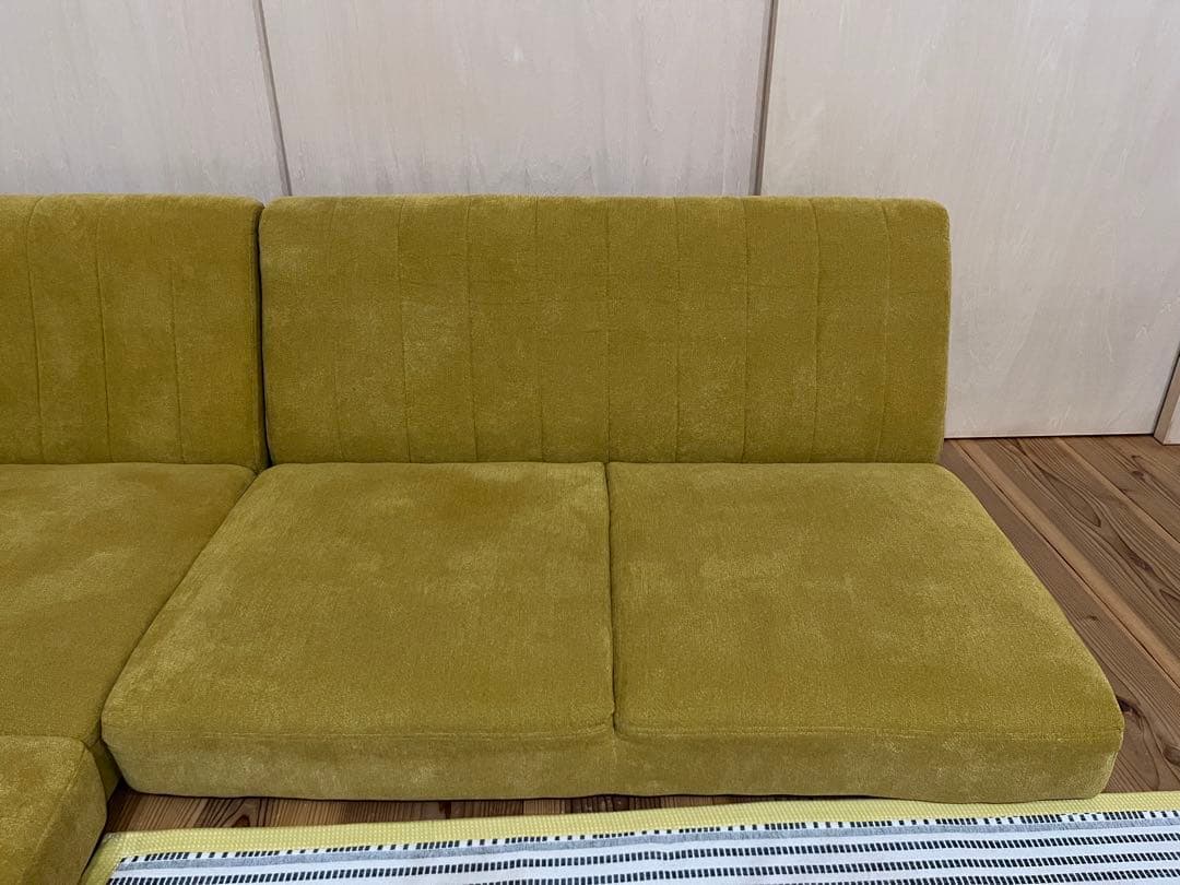 マスタード色 L字型ファブリックソファセット