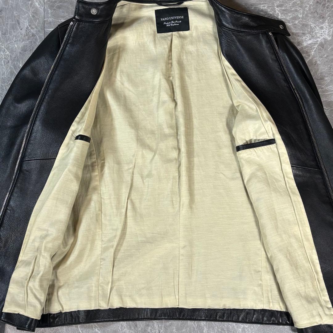 ✨美品✨ナノユニバース シングルライダースジャケット【L】羊革 シープスキン