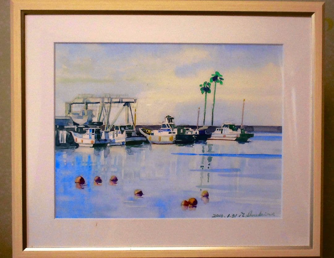 港の風景 水彩画 2016年 F6サイズ 額装済み