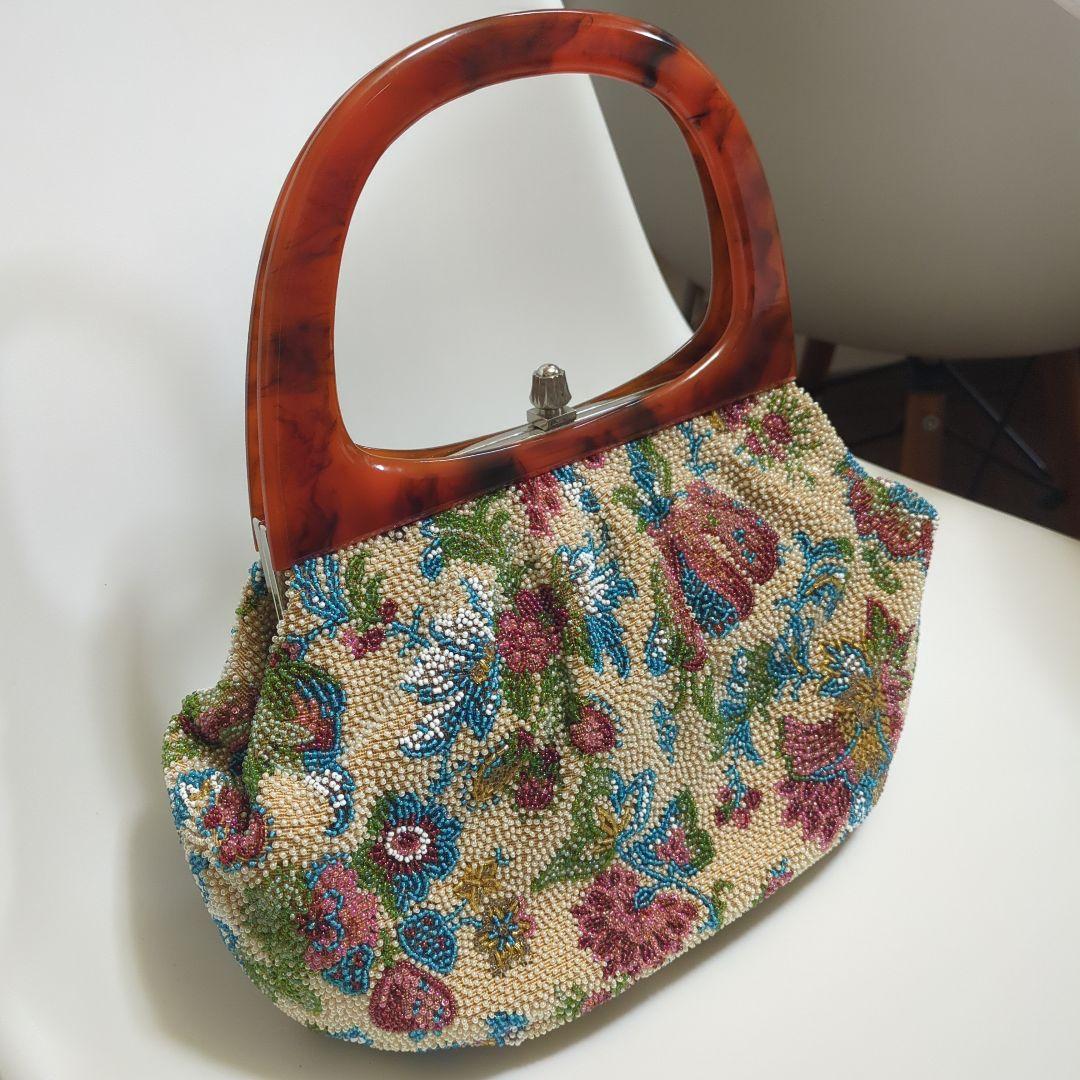 花柄刺繍ビーズバッグ　はしもと