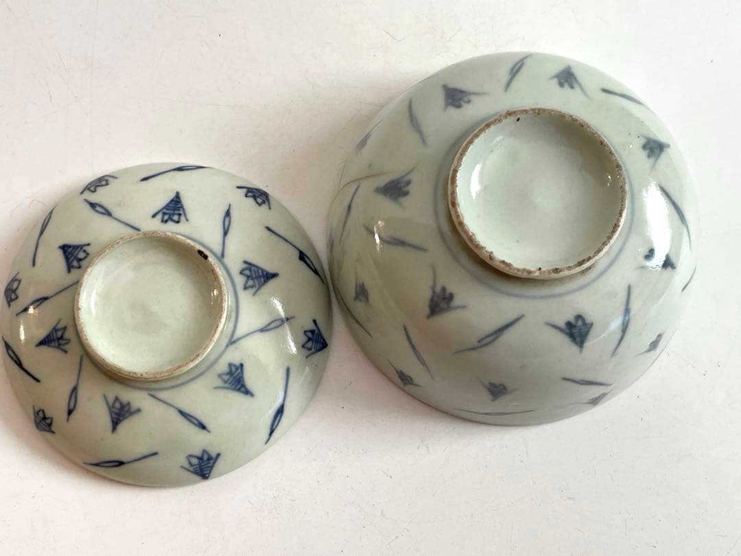 骨董　アンティーク　古伊万里　染付　蜂文様　蓋茶碗　蓋碗