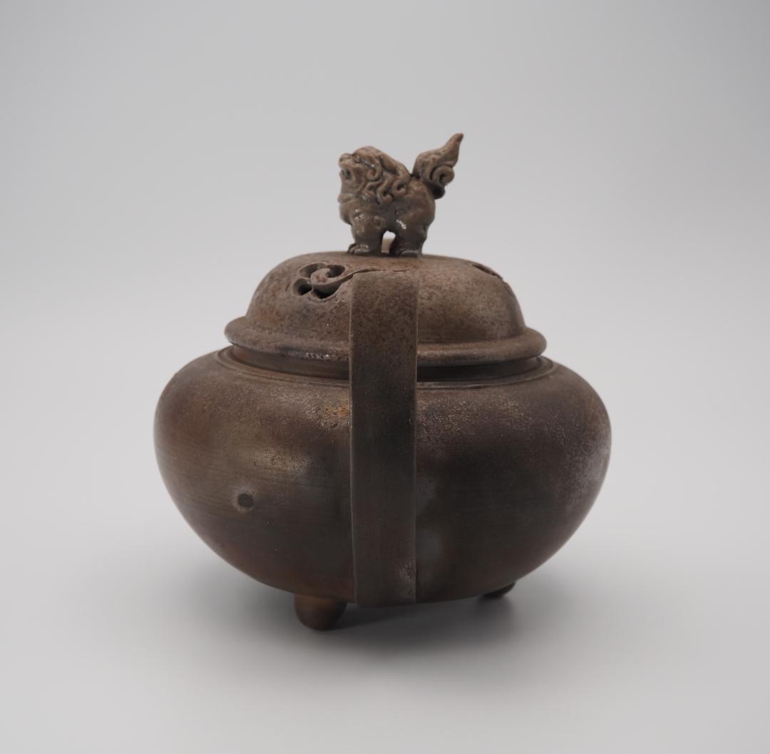 備前焼 古備前 初代小西陶古作 獅子摘蓋 双耳三足香炉
