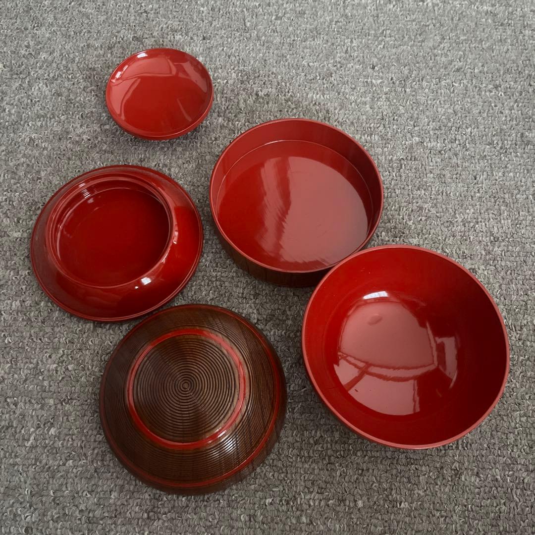 新品 漆器のアソベ懐石道具 極上千筋内朱3客揃 美しい信玄弁当 三段弁当箱 朱輪