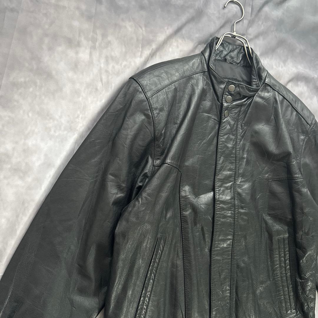 韓国古着　レザーブルゾン　レザージャケット　革ジャン　本革　牛革　　黒　y2k