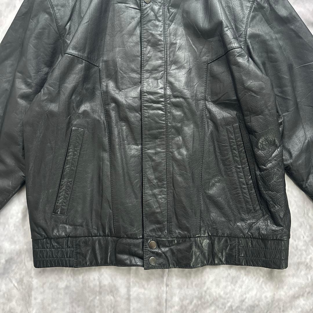 韓国古着　レザーブルゾン　レザージャケット　革ジャン　本革　牛革　　黒　y2k