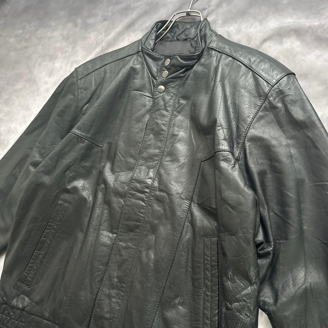 韓国古着　レザーブルゾン　レザージャケット　革ジャン　本革　牛革　　黒　y2k