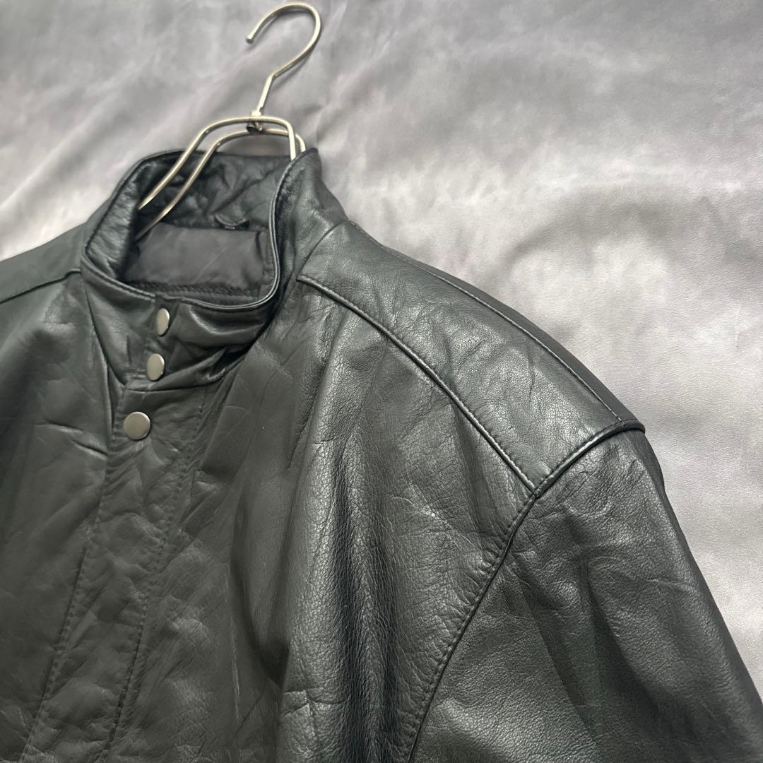 韓国古着　レザーブルゾン　レザージャケット　革ジャン　本革　牛革　　黒　y2k