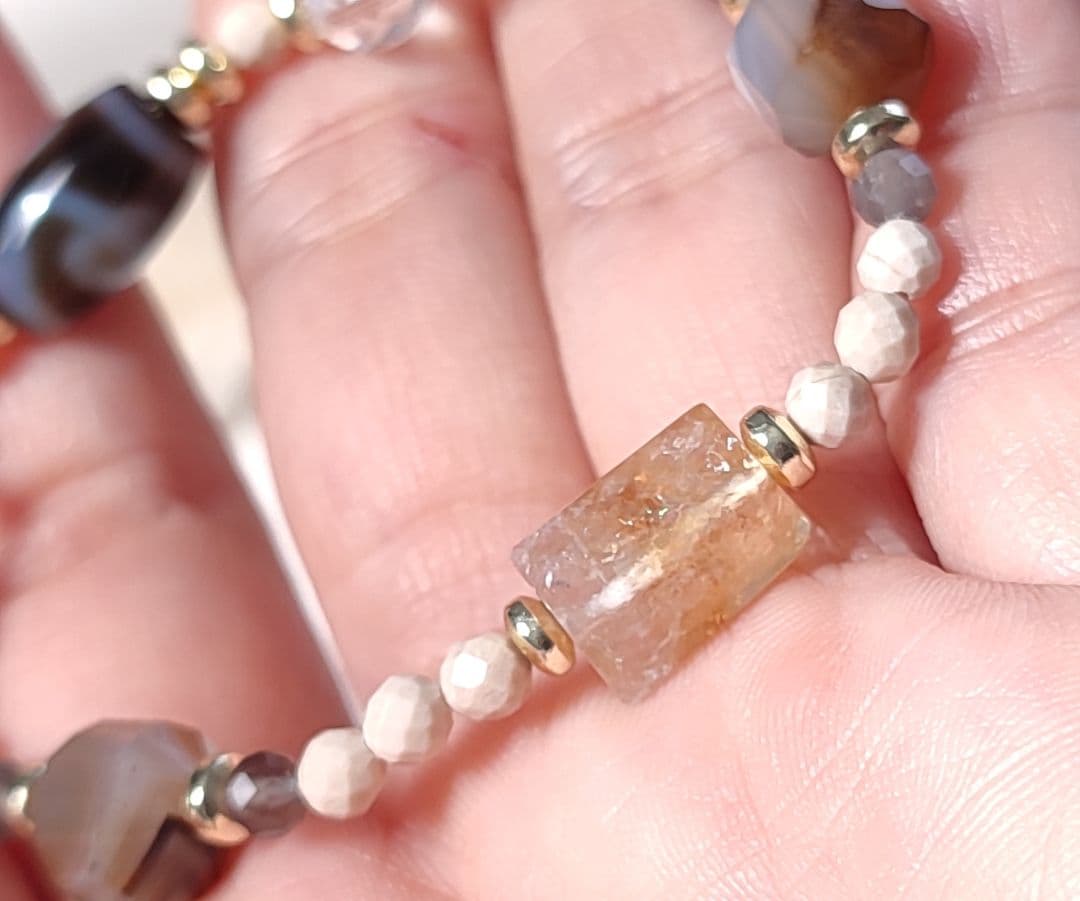 ◇Sサイズ◇ミニ至純 緑度母天珠とレインボーシトリン・大理石のパワーストーン