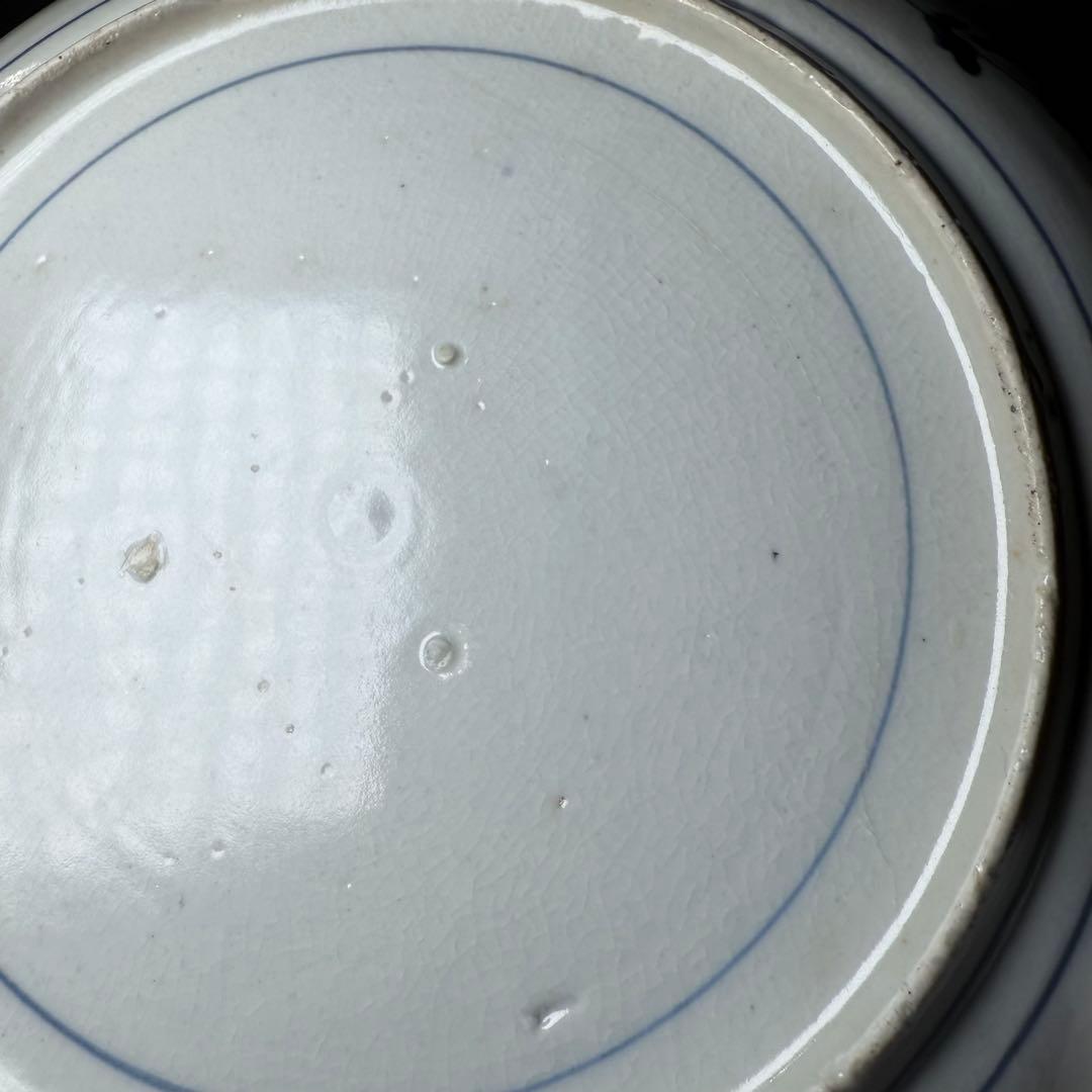 江戸中期　古伊万里　染付鳥蝶図七寸皿　裏唐草　鳥の躍動感！　20.4cm 古美術