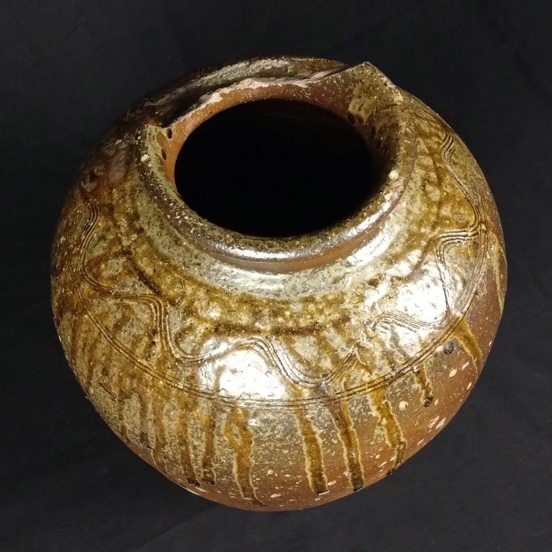 出来最高 備前 古備前 櫛目直線波状文 桂又三郎鑑定書 玉垂れ壷 窯変 室町初期