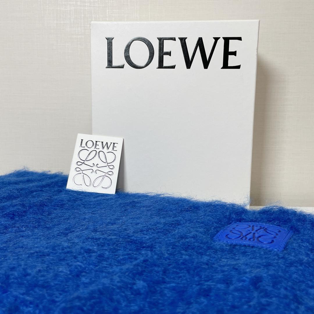 ふわもこあったか✨LOEWE ロエベ　アナグラム モヘア フリンジ マフラー　青