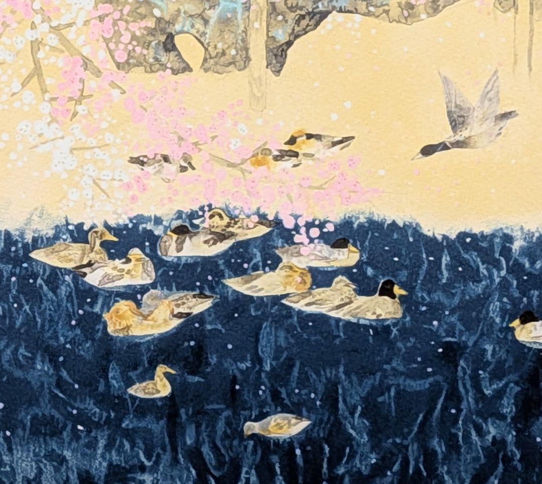 【真作】前田青邨「春暖」【リトグラフ】【額付】