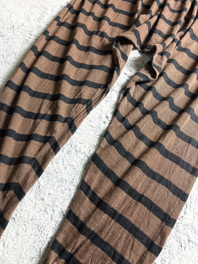 【ICHI Antiquite's】リネン100% ボーダー柄 サルエルパンツ