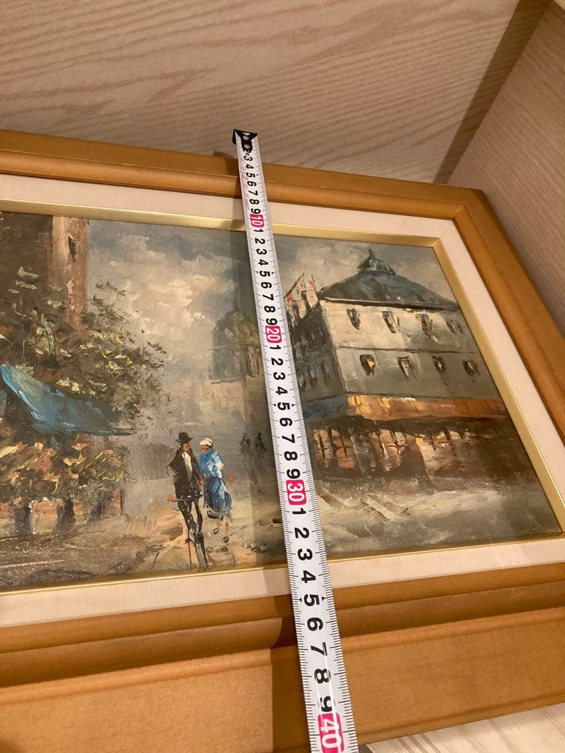 油彩画 街の風景 木製フレーム付きパリー モンマルトルの丘 カーン フランス