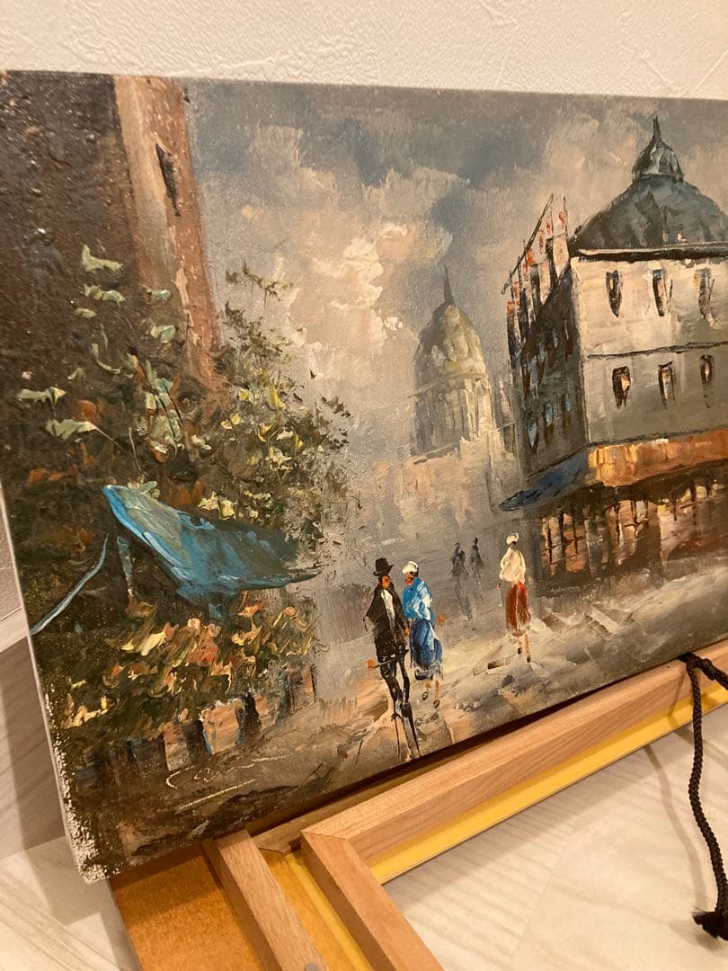 油彩画 街の風景 木製フレーム付きパリー モンマルトルの丘 カーン フランス