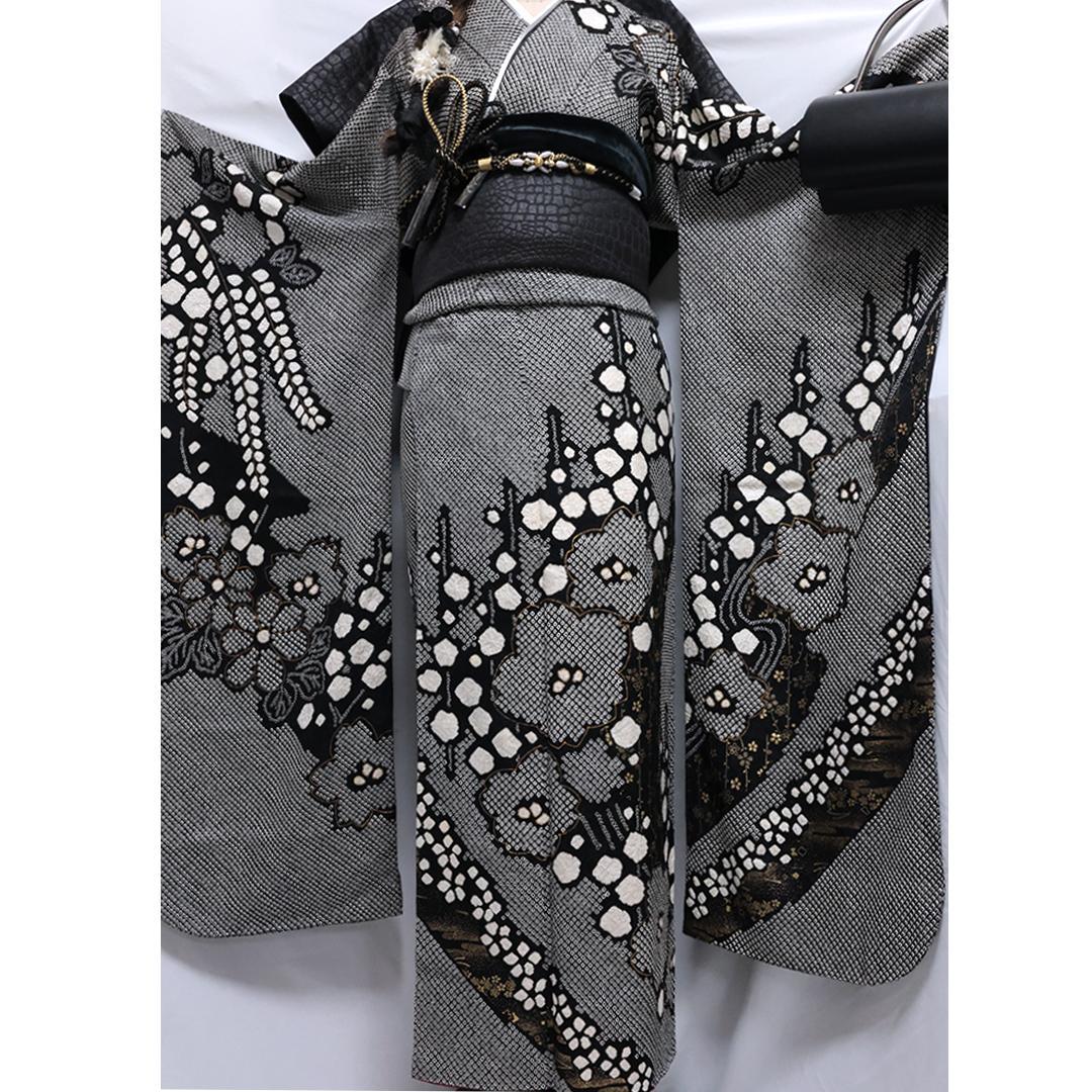 【良好】総絞り◆ 振袖セット ◆160.5cmフルセット黒成人式前撮り帯13Tq