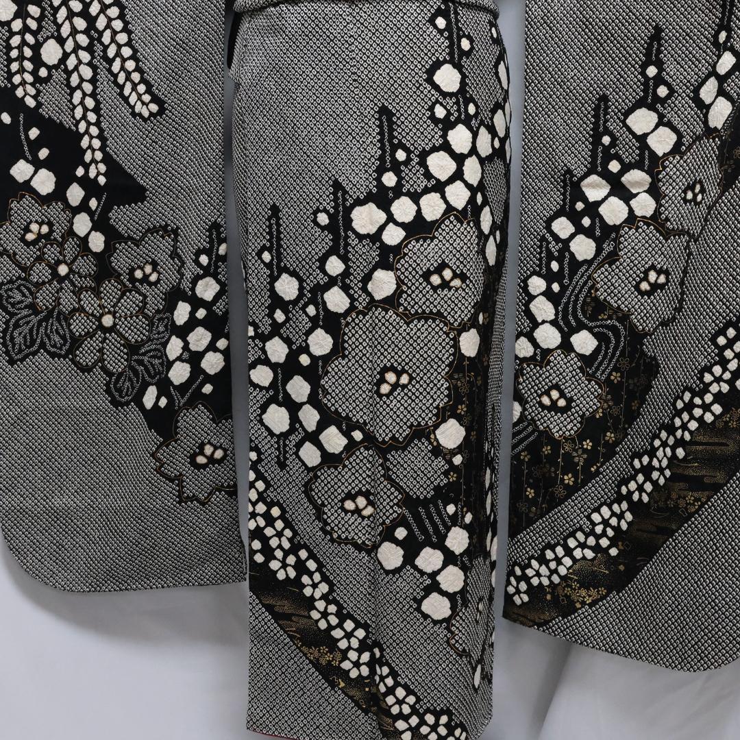 【良好】総絞り◆ 振袖セット ◆160.5cmフルセット黒成人式前撮り帯13Tq