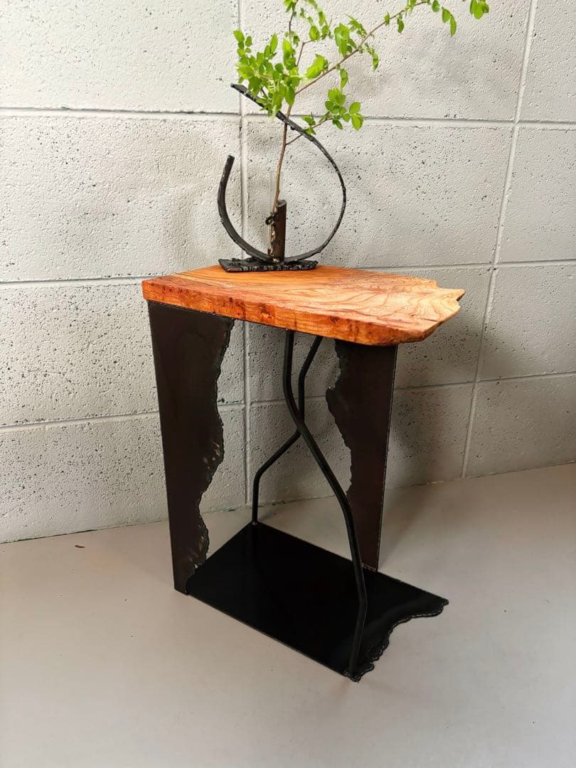欅サイドテーブルコーヒーテーブルナイトテーブル観葉植物置き飾り台インダストリアル