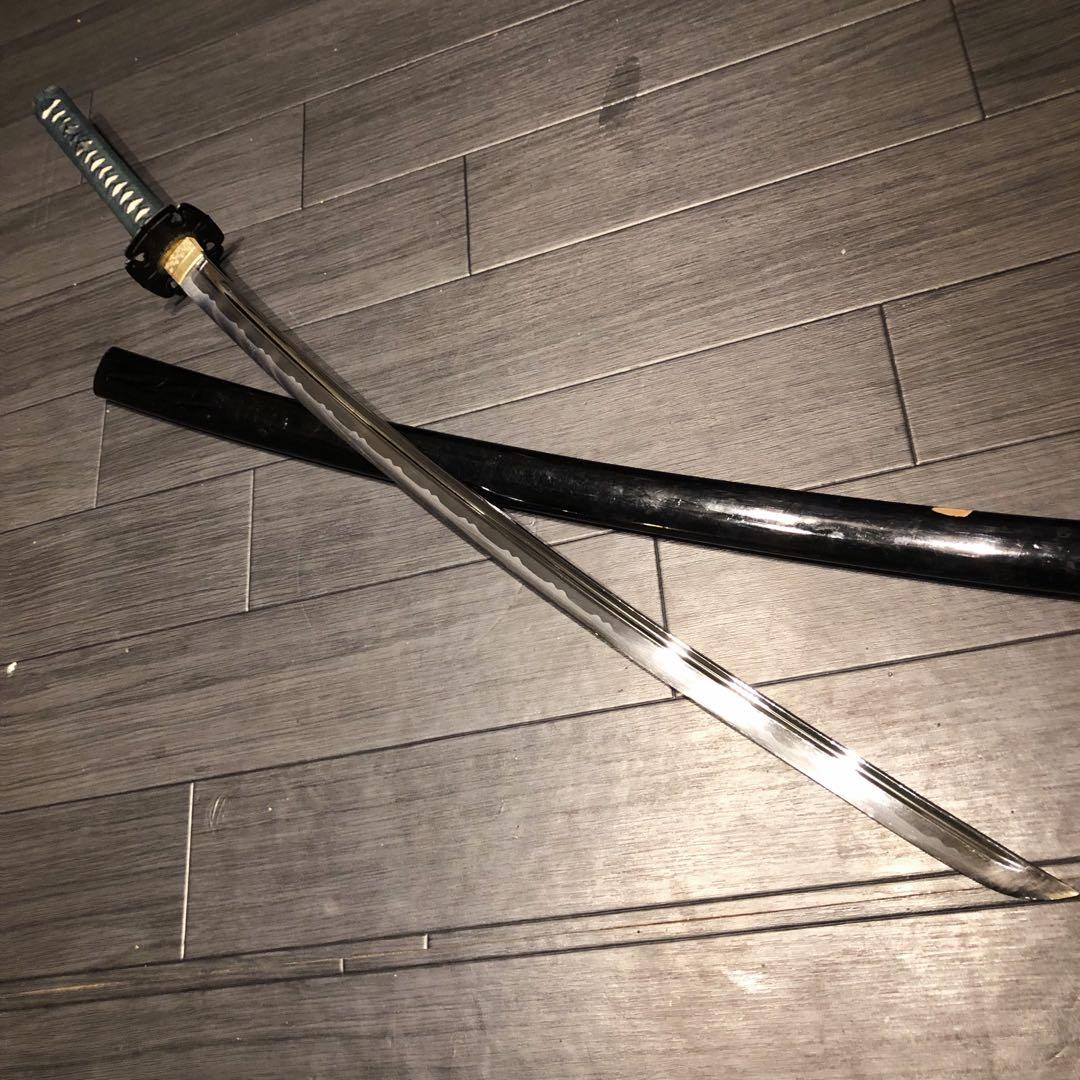 最高級模造刀　高級居合刀　樋入り刀身　青緑拵え　亜合金刀身　名刀