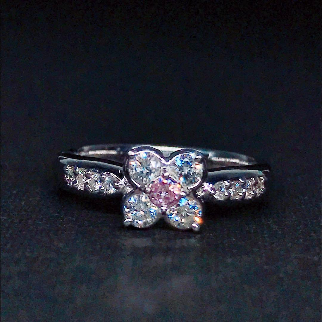 計0.42ct ピンクダイヤモンドリング PT900 フラワー 花 希少石 天然