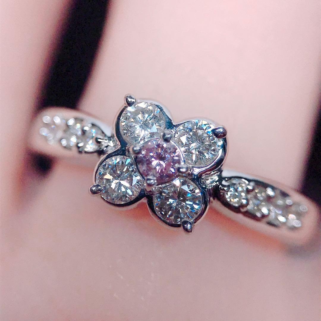計0.42ct ピンクダイヤモンドリング PT900 フラワー 花 希少石 天然