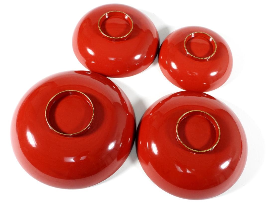 明治　朱塗　金蒔絵　漆器　木製　七ツ組　雅な雰囲気漂う盃 7点セット