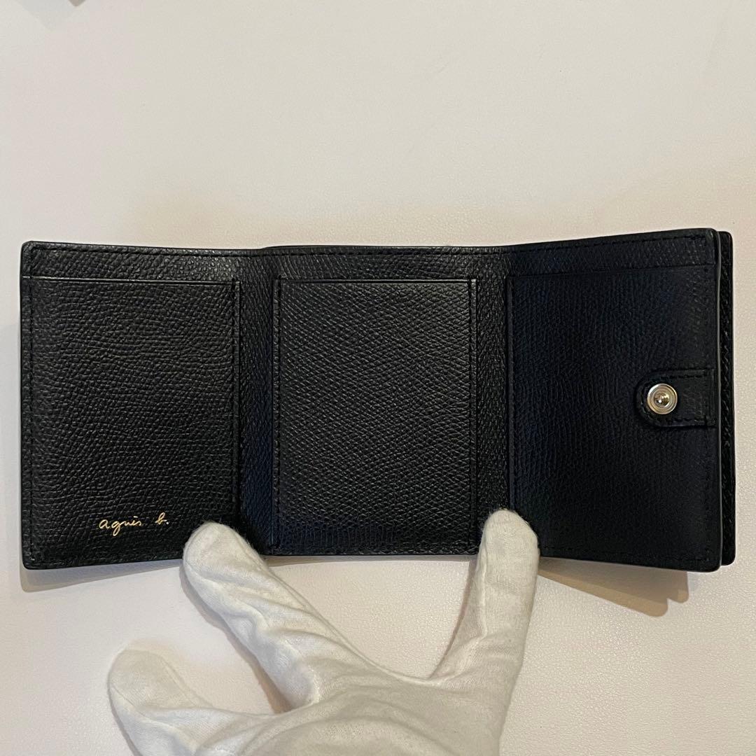 新品未使用✨agnes b. 折り財布 三つ折り ロゴ金具 レザー ブラック
