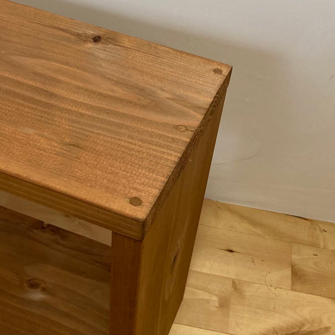 【幅70cm】　天然木一枚板の棚付きスリムベンチ