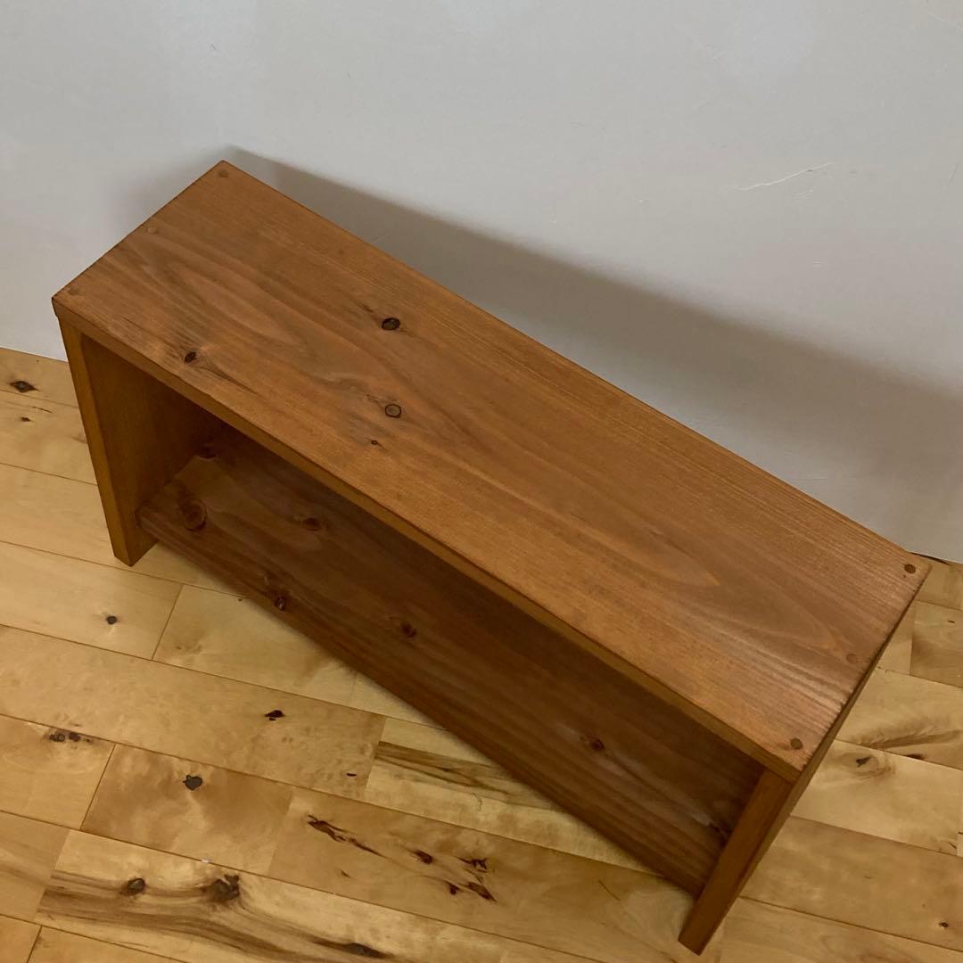 【幅70cm】　天然木一枚板の棚付きスリムベンチ