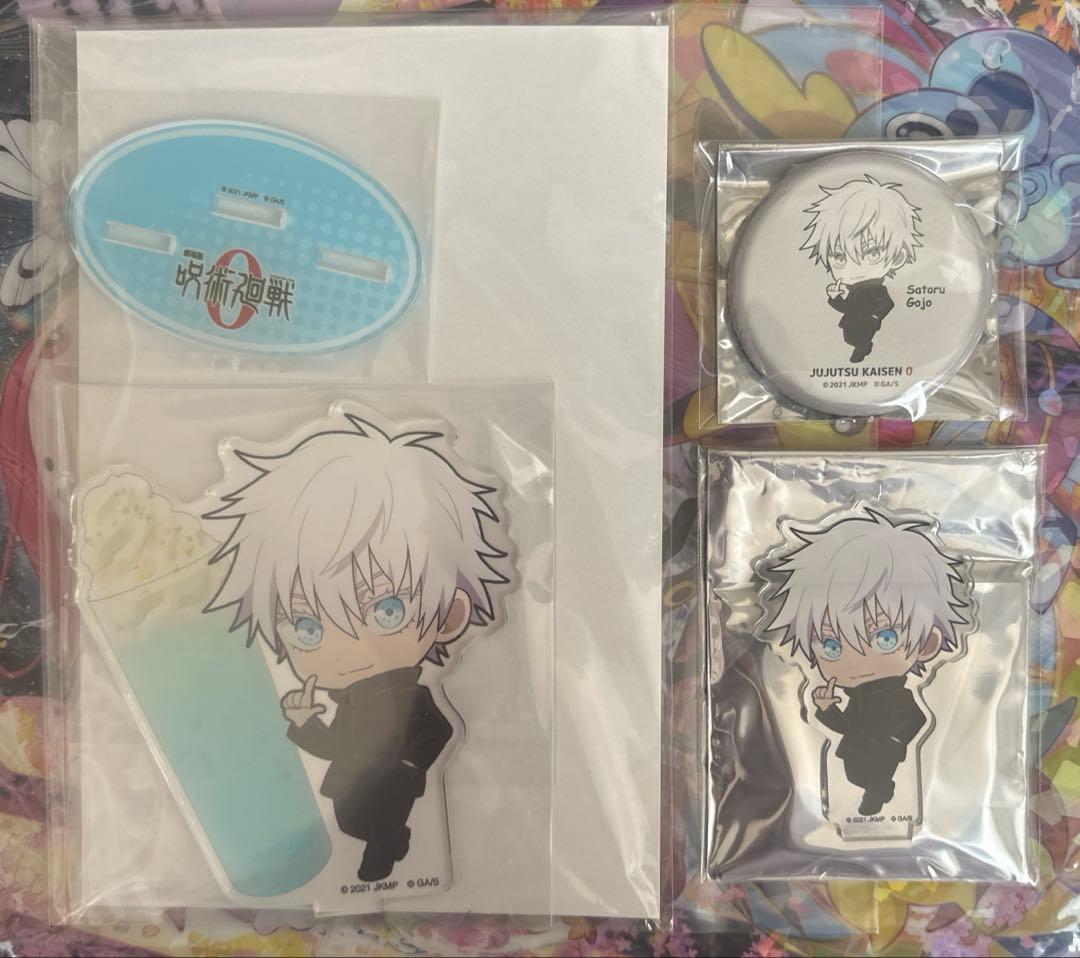呪術廻戦0 コラボカフェ本舗　五条悟　缶バッジ　アクリルスタンド3個セット