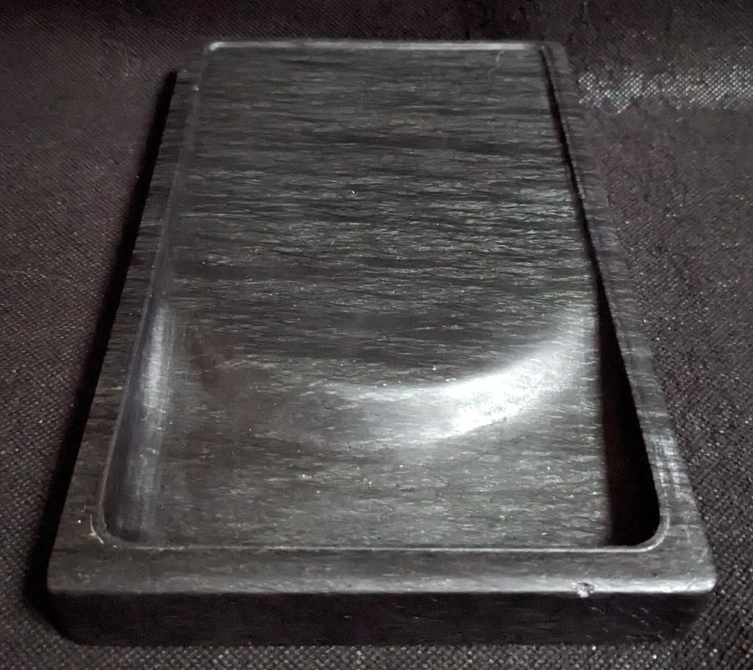 【歙州硯】◆水波眉子紋・銀華紋・銀線の蒼黒美石◆唐木箱◆約八吋の歙硯◆龍尾山