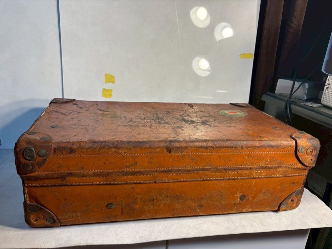 京都ホテル ラゲッジラベル付 1930年代 本革ヴィンテージトランク 昭和レトロ