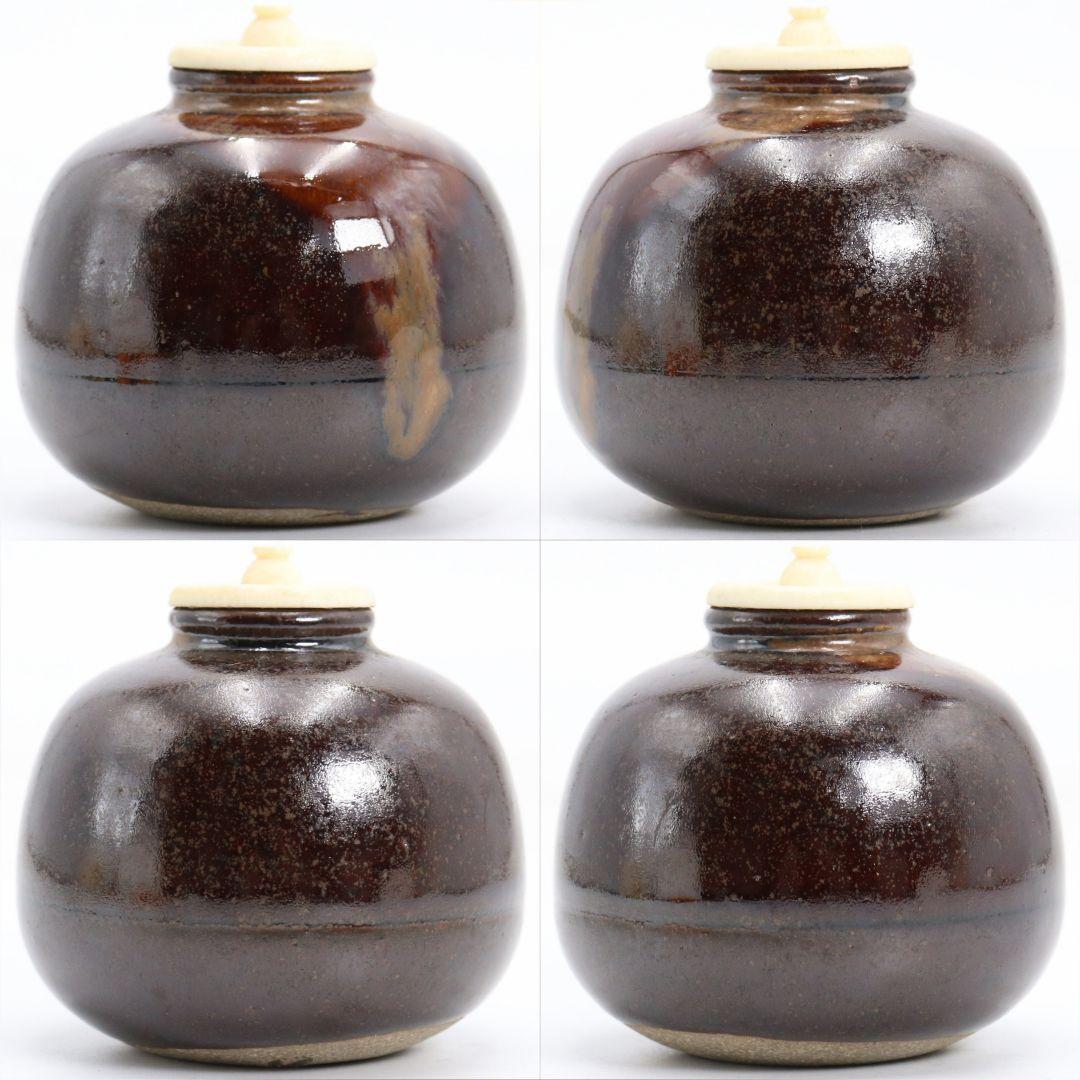 陽炎園 淡海ぜぜ 膳所焼 茄子茶入 仕覆付 茶道具 共箱　V863　N6