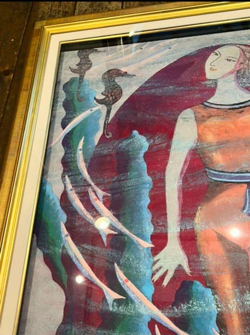 絵画 （大型117cm） 美術品 　クラゲ　油絵　日本画　額縁