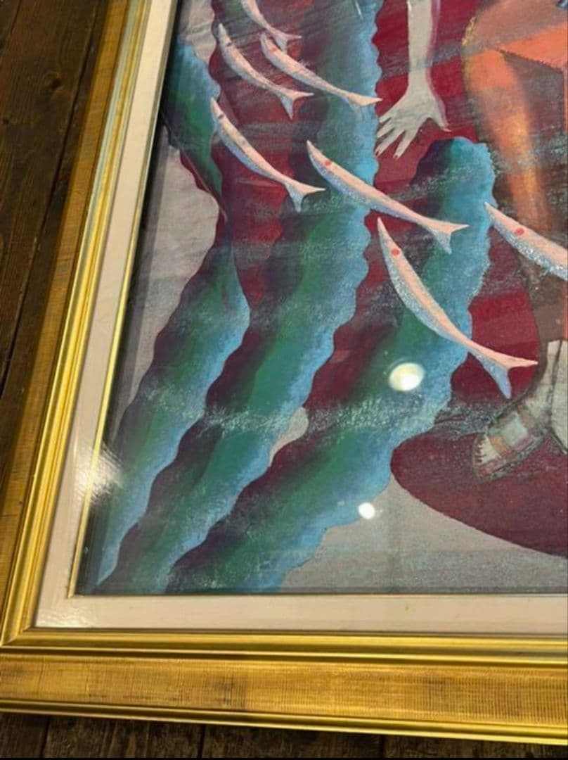 絵画 （大型117cm） 美術品 　クラゲ　油絵　日本画　額縁