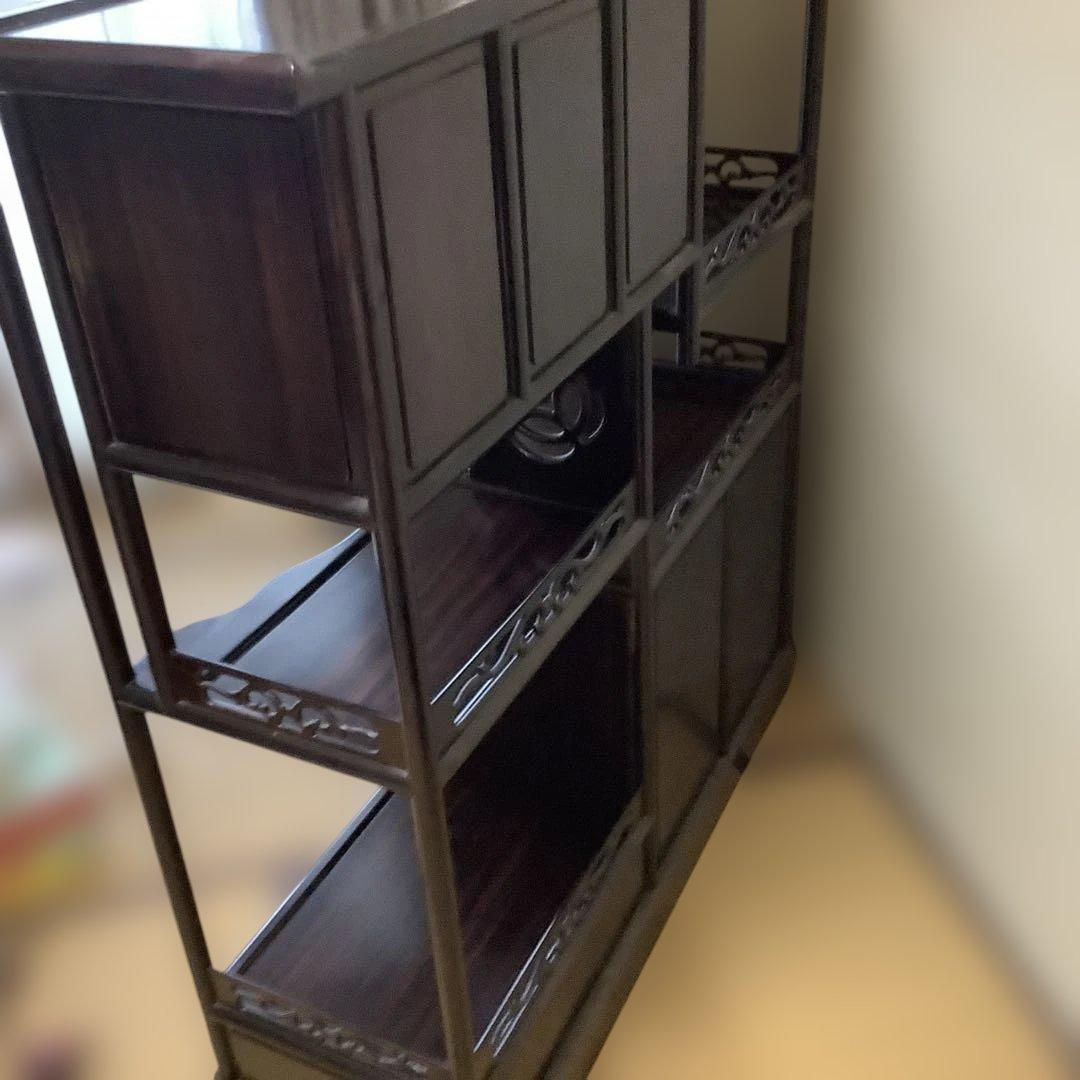 美品　レトロ　飾り棚　違い棚　茶棚　茶道　紫檀　木製　和家具　彫刻