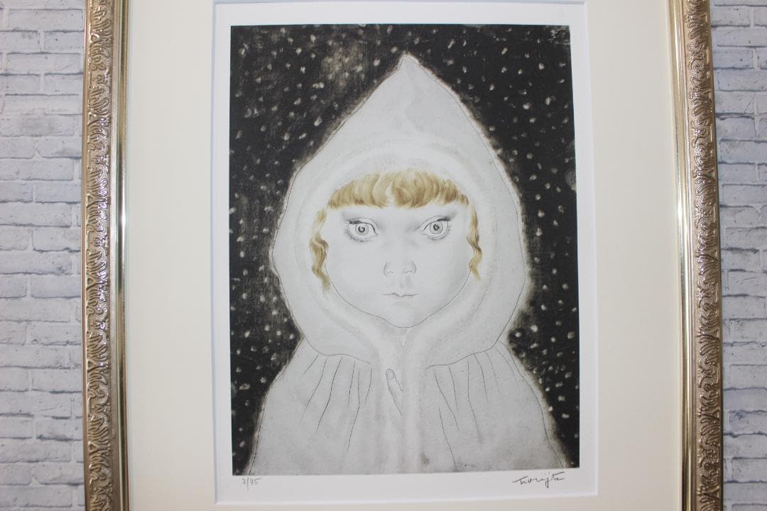 藤田嗣治 エスタンプリトグラフ「白い頭巾の少女」販売証明書付き 7/75