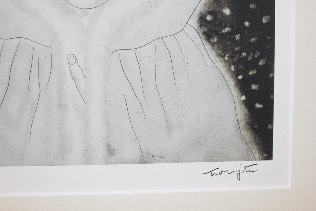 藤田嗣治 エスタンプリトグラフ「白い頭巾の少女」販売証明書付き 7/75