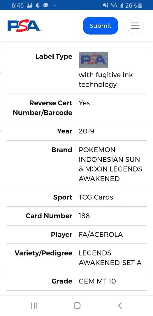 ポケモンカード 正規品 アセロラSR PSA 10 海外版