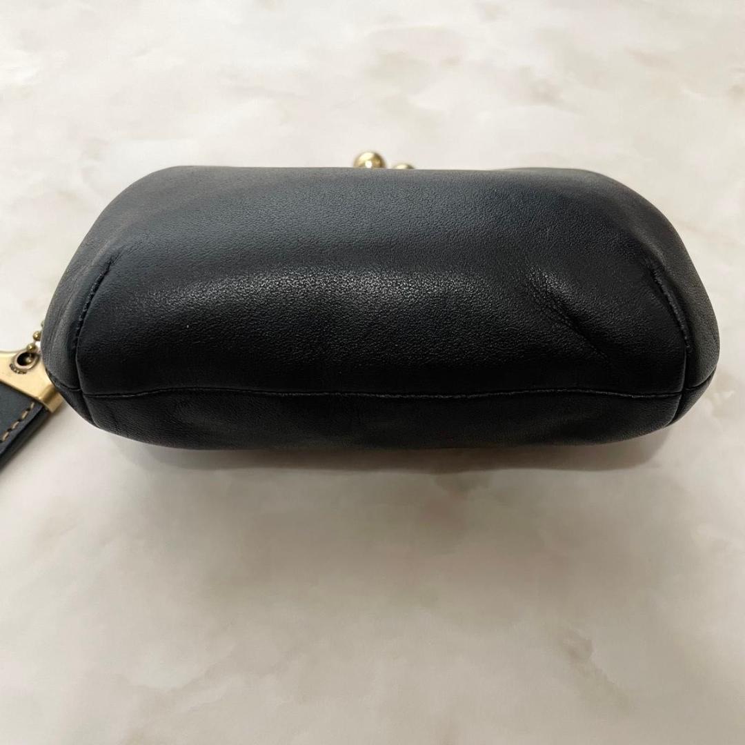小物 COACH Leather Coin Purse Kiss Lock Black